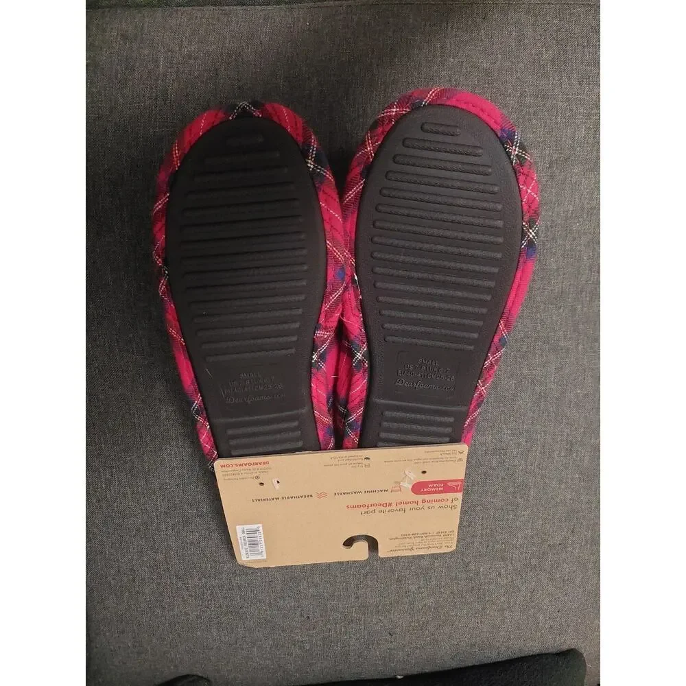 DEARFOAMS~Men's Small (7-8)~Fire Brick Red PAPA BEAR Plaid Clog Slippers New